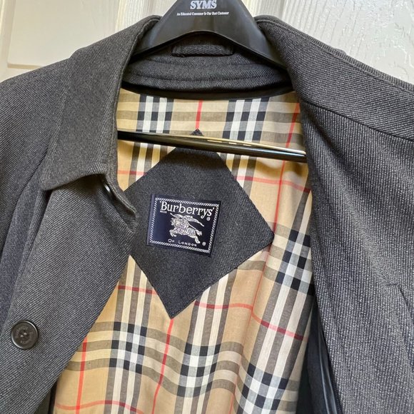 Burberry of London Grey 100% Wool Trench Coat 44R Novacheck zippered lining - Picture 2 of 5